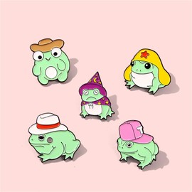 Cartoon Cute Frog Enamel Brooch Cute Frog With Hat Lapel Pin Set Funny Little Animal Badge Pin Frog Enamel Pin Brooch for Backpacks Hats Bags