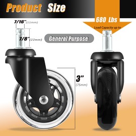 JULANG Rollerblade Office Chair Wheels-Set of 5, (7/8"-7/16") -Incredibly Smooth & Quiet Rolling Casters,Safe for Hardwood Floors & Carpet, Easy Installation with Universal Fit