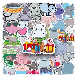 50Pcs Cute Hippo Stickers, Funny Hippopotamus Waterproof Sticker for Kids Teens Adults, Zumkjde Cartoon Hippo Animal Decorative Water Bottles Laptops Journal Graffiti Decals