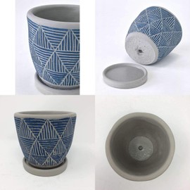 Spice CCGH1830BL Flower Pot Relief Planter, Triangle, No. 3, Diameter 4.9 x 4.7 inches (12.5 x 12 cm), Cement, Bottom Hole, Includes Saucer, Indoor and Outdoor Use