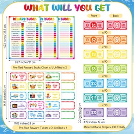 Harloon Reward Bucks Chart for Kids, 636 Pcs Bright Color Good Behavior Reward System Bucks List, Incentive Chores Chart at Home Classroom, Routine Schedule Task Financial Literacy Board Toddler