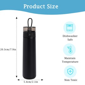 250ml Insulated Small Water Bottle with Straw - 304 Stainless Steel Flask with One-Hand Open Design, Leak-Proof Locking Lid Flask, 4-6 Hours Hot/Cold Retention and Portable for Coffee, Milk(Black)