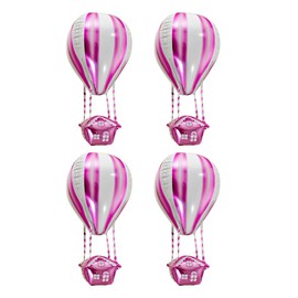 NUOBESTY 4pcs Hot Air Balloons 4D Shape Hot Air Aluminum Film Balloons Pink Hot Air Foil Balloons for Birthday Wedding Baby Shower Ornaments