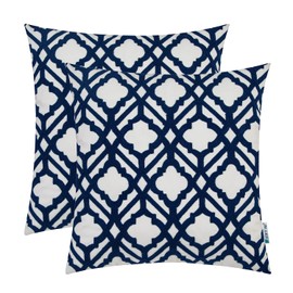 HWY 50 Dark Blue Decorative Throw Pillow Covers 18x18 Inch, Pack of 2 Embroidered Cotton Farmhouse Cushion Cover Pillow Case for Sofa Couch Living Room Bed Bedroon, Trellis