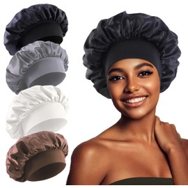 Miracroute Women's Nightcap Cute Hair Cap Hair Band Drying Tangle Split End Prevention Sleeping Headwear Hat Headband, Black, 56 to 58 cm