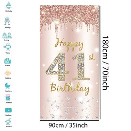 41st Birthday Decoration Women, Happy 41st Birthday Door Banner Rose Gold, 41st Birthday Fabric Sign Poster Door Decoration, 41st Birthday Background Banner Ladies, Birthday Party Welcome Sign