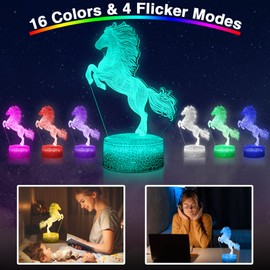 DAHEYMA Horse Night Light,16 Colors Changing, LED Illusion Horse 3D Lamp with Remote Control,Gift for Boy,Bedroom Decoration