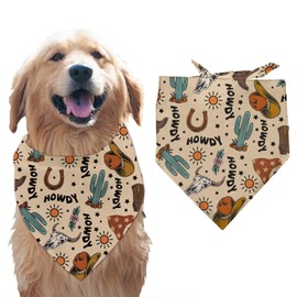 arricraft 1 Pc Pet Dog Bandana, 78x38cm Cowboys Theme Hats Boots Cow Skull Triangle Pet's Bandana Adjustable Comfortable Pet Bibs Washable Cotton Scarf Kerchief for Large Dog Pet Brown