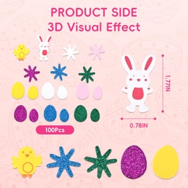 HZHSGLY Easter Stickers for Kids, Easter Foam Stickers Bunny Eggs Pattern Easter Decorations, Easter Crafts for Easter Day Party (one Size, Count, 100)
