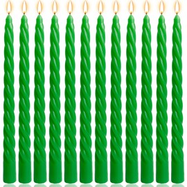 10 Inch Green Twisted Taper Candles Set for Christmas and Spring, Unscented Dripelss Candlesticks for St. Patrick's Day Holiday Party Decoration