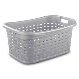 Sterilite 6-Pack Weave Laundry Basket, Rectangle Plastic Clothes Hamper w/ Handles, Gray