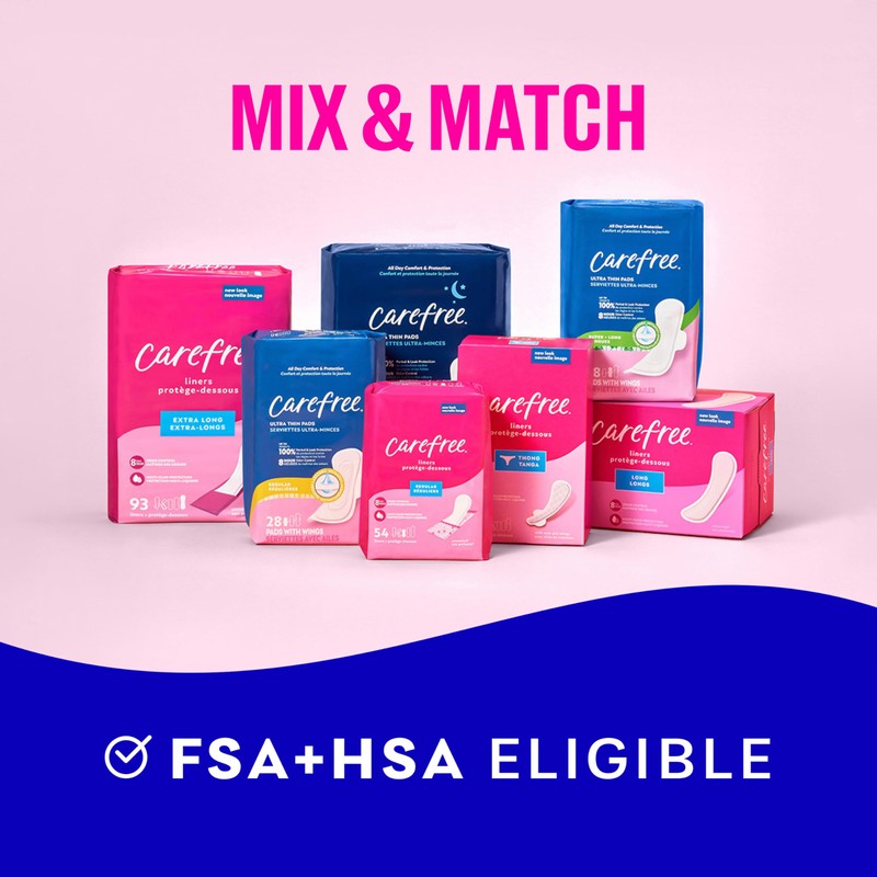 Carefree Ultra Thin Pads for Women, Regular Pads with Wings,