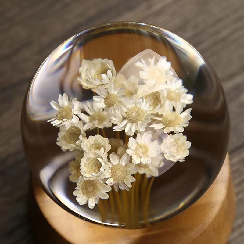 DESHINTKE Yellow Daisy Glowing Crystal Ball Eternal Flower Paperweight with