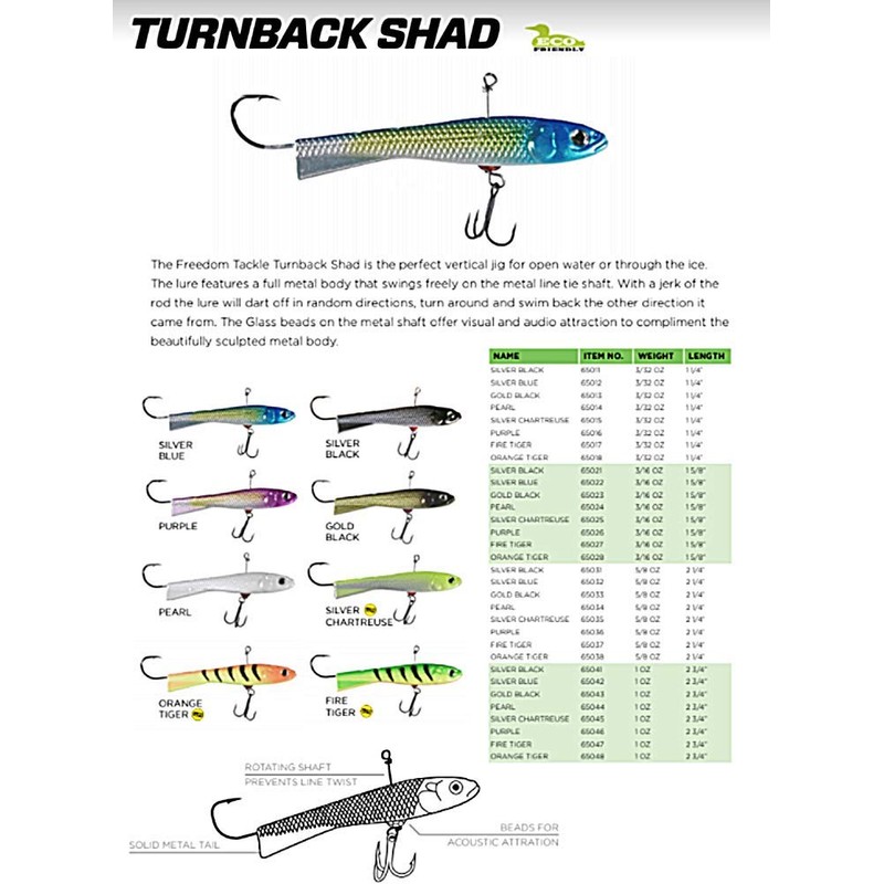 Freedom Tackle Turnback Shad Vertical Jig Open Water or Ice