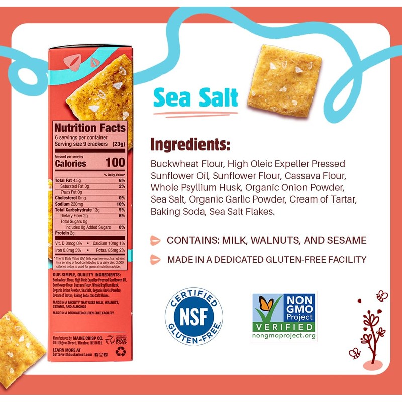 Better with Buckwheat Sea Salt Crackers, Complete Protein, Gluten-Free Crackers,