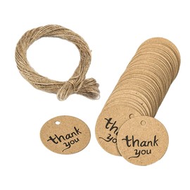 Harilla Pack of 100 Gift Tags Kraft Paper Labels Tags, Gift Tag Labels, Round Kraft Paper Tags Cards with Jute String for Wedding Birthday Mother's Day Gift Decoration