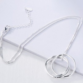 QIANDI Circle Chain Necklace Jewelry 925 Sterling Silver Interlocking Rings Pendant Choker Necklace