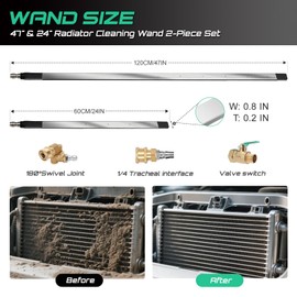 47" & 24" Radiator Cleaning Wand 2-Piece Set - 4500 PSI Stainless Steel Dual Water/Air Radiator cleaner Cleaner w/Pressure Washer Gun Adapter & Tips for Cars, Trucks, Heavy Equipment (47″ and 24″)