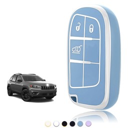 TOOMUME Car Key Cover TPU, Car Key Case Fit for Jeep Cherokee Renegade Compass Wrangler Dodge Challenger Charger Ram 1500 Chrysler 300C Fiat, Protective Key Fob Cover Key Fob Case - Smart Key