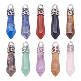 Fashewelry 20Pcs Bullet Shape Gemstone Pendants Hexagonal Healing Pointed Chakra Stone Charms for Necklace Jewellery Making Hole: 3x2mm