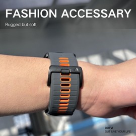 OUTVI 26mm watch band for garmin fenix 5x 6x Pro 7x 3 hr quick fit 26 watch bands silicone Epix Pro Gen 2 51mm Enduro 2 Descent Mk1 Mk2 Mk2i Mk3i tactix dual colors soft men women BLACK ORANGE