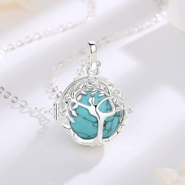 INFUSEU Healing Crystal Tree of Life Necklace for Women Unique Spiritual Gifts, Adjustable 20-22 Inch Chain, 16mm, Brass Stone, Turquoise