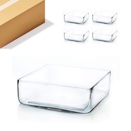 WGV Square Block Glass Vase Bulk, Length 12", Height 4", Clear Large Planter Terrarium, Floral Container for Wedding Party Event, Home Office Decor, 4 Pieces