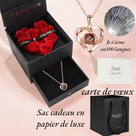 Women's Gift Preserved Pink Flower with Jewelry, Preserved Roses Box, Valentine's Day, Mother's Day, Birthday (Black)