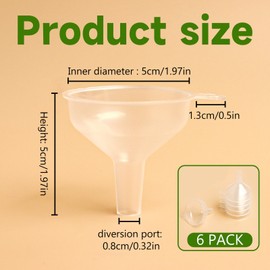 SBYURE Small Funnels 6 Pack Mini Clear Funnel Easily Transfer Liquids Granules Powders Funnels Narrow Neck Water Bottle for Filling Small Bottles,Liquids, Powders Capsule