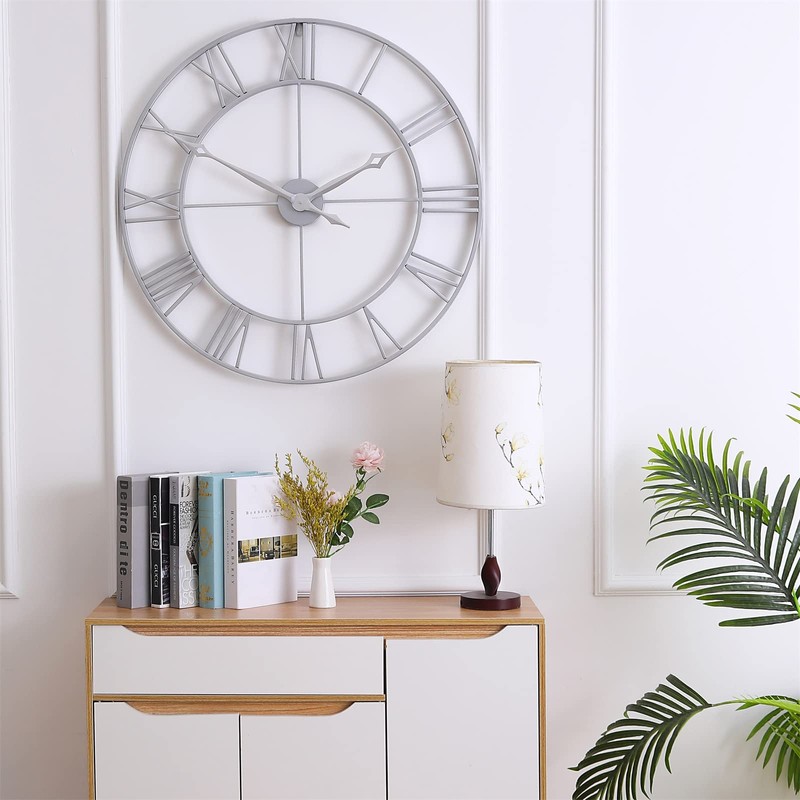 CLXEAST Large Modern 30 Inch Wall Clock Silver, Oversized Big