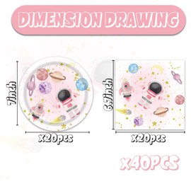 40Pack Pink Out Space Party Supplies 20 Plates + 20 Napkin Out Space Birthday Party Decorations