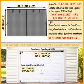 SANJINFON Retractable Garage Door Screen for 1 Car Garage 12x7 FT - Magnetic Fiberglass Mesh with Heavy Duty Weighted Bottom, Hands Free Design, Easy Assembly- Great for 12x7ft Patio, Sun Room, Gym