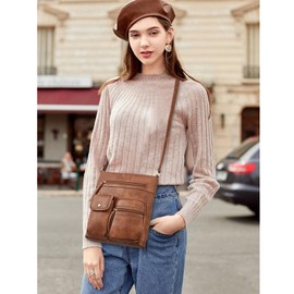 Telena Crossbody Purses for Women Medium PU Leather Shoulder Bag with Multi Pocket for Women Brown