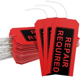 Repair Required Tags (Pack of 50) Red Repair Tags with Wires Attached,Maintenance Repair Label Tags with Wire