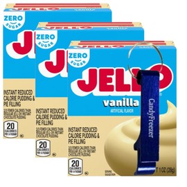 Candy Freezer Instant Pudding & Pie Filling Mix 1 oz Box (Pack of 3) with Bottle Opener Keychain (Zero Sugar Vanilla) - Keychain