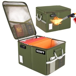 TOMKID 5200°F Fireproof Document Box, Fire Important Document Organizer with Lock, Upgraded Heat Insulated Filing Storage Cabinet Office Organization (5200°F Fireproof Box, Green)