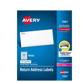 Avery Laser Return Address Labels, 1/2" x 1-3/4", White, 80 Labels/Sheet, 250 Sheets/Box (5967)