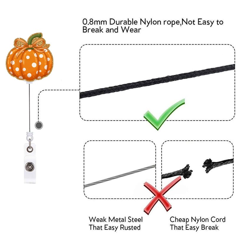 Halloween Badge Reel Retractable Cute Fall Pumpkin Polka Dots Acrylic