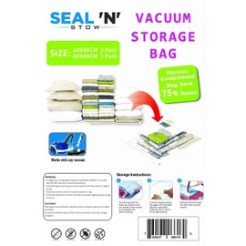 [6 pack] Vacuum Storage bags, 2 Sizes: 3 Large (60X80cm) & 3 Medium (40X60). Space Saving Storage Solution, Ideal for Clothes, Bedding, Duvets, Towels, Curtains and More. (6, 40x 60 60x80)