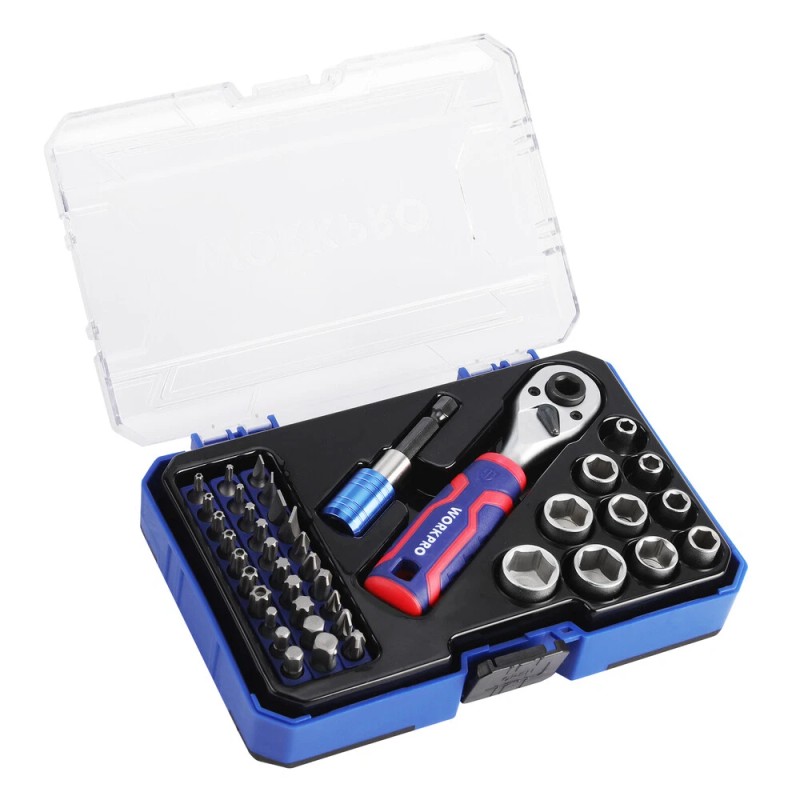 WORKPRO 42PC 1/4" Drive Master Socket Set Metric Qucik-Release Dual