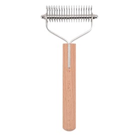 Pet Dematting Comb Double Sided Shedding Brush Stainless Steel Pet Grooming Brush Pet Undercoat Rake with Wood Handle for Dog Cat Dematting
