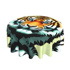 WZYWHJ Little Fat Tiger Head Printing Round Decorative Tablecloth 60 in can be Washed and reused for Round Table Dining Table Coffee Table