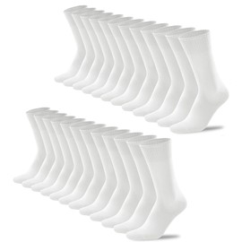 DOKUTOKU 3-12 Pack Mens Crew Socks Size 10-13 Cotton LightWeight Thin Casual Long Calf Socks (D050-12W)