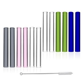 12 Pcs 3 Inches 5 Colors Borosilicate Glass Tubes, Gtysmox 10mm Diameter 1.5mm Thickness Glass Tubing with 1 Cleaning Brush(Transparent Pink Green Blue Gray)