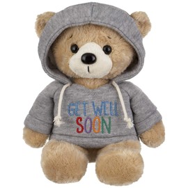 Ganz 9 Get Well Teddy Bear with Gray Hoodie Stuffed Animal for Comfort and Love