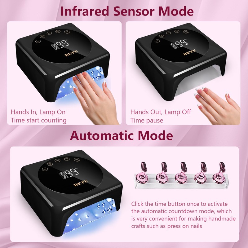 BETE Cordless LED Nail Lamp, 78W Rechargeable UV Nail Light,