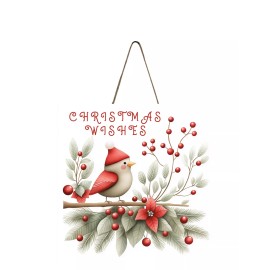 Twisted R Design Christmas Wishes Red Cardinal and Holly Ornament, Tier Tray Sign, Wood Mini Sign