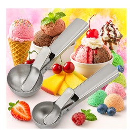 ApexStarsGroup Ice Cream Scoop – Heavy-Duty Stainless Steel with Trigger – Ergonomic Handle – Dishwasher Safe - Great for Ice Creams, Gelatos, Sundaes, Yogurt, Fruits - Available in 2 Sizes (Large)