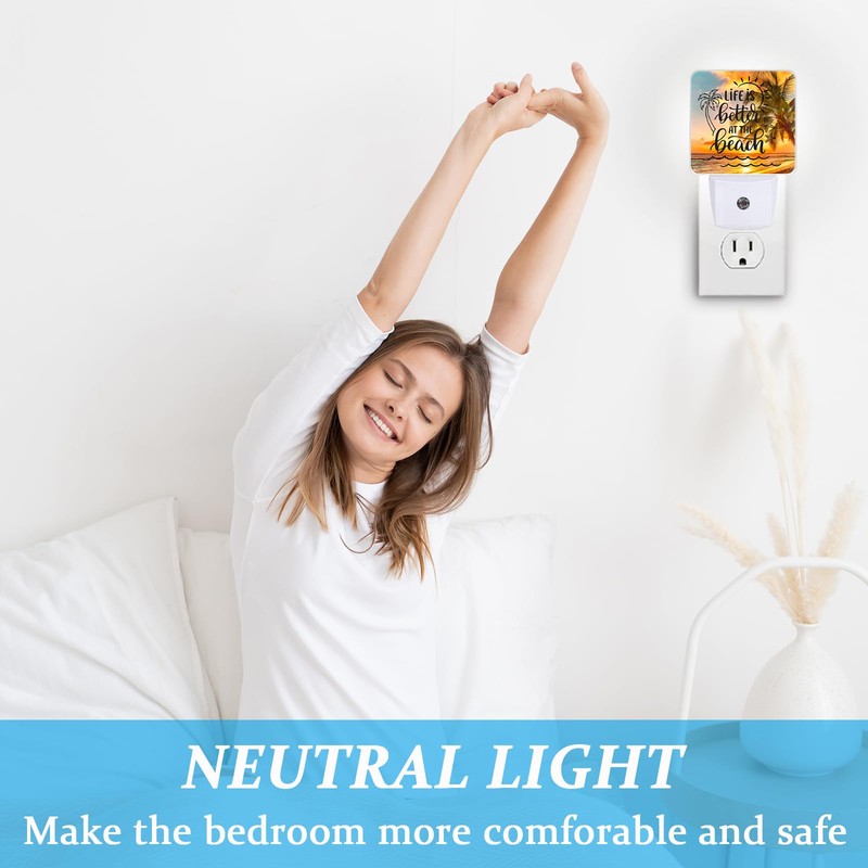 SLHFDKL Sea Beach Palm Tree Night Light, Plug-into Wall Life