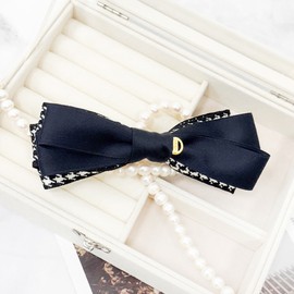 Burnaby layered houndstooth ribbon hairpin 10cm / 버나비 레이어드 하운드투스 리본 헤어핀 10cm